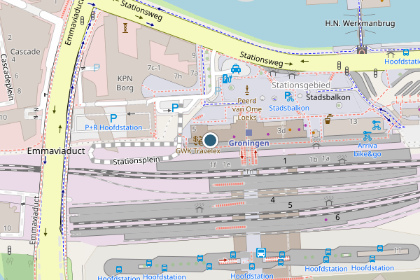 Politie-melding op Stationsplein, Groningen op 4 juli, kaart-overzicht