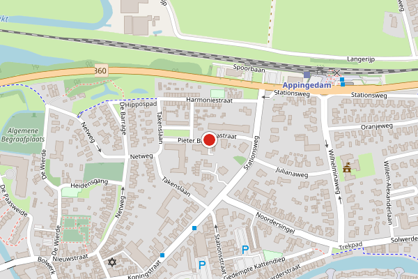 Brandweer-melding op Pieter Bieremastraat, Appingedam op 7 juli, kaart-overzicht