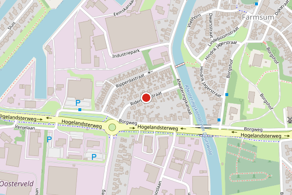 Brandweer-melding op Ridenbergstraat, Farmsum op 13 juli, kaart-overzicht
