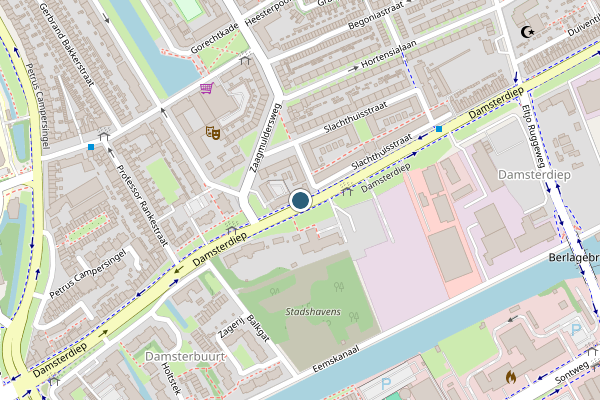 Politie-melding op Damsterdiep, Groningen op 18 juli, kaart-overzicht