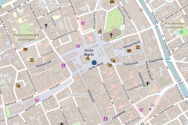 Politie-melding op Grote Markt, Groningen op 18 juli, kaart-overzicht