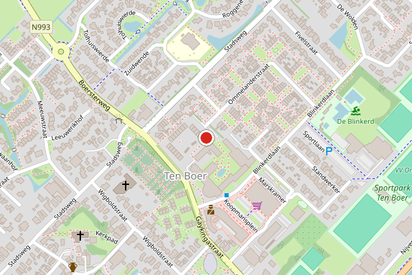 Brandweer-melding op Bloemhof, Ten Boer op 19 juli, kaart-overzicht