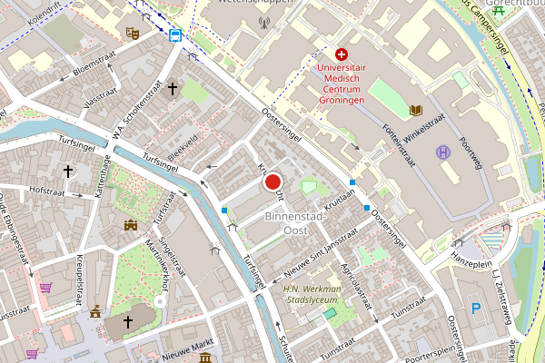 Brandweer-melding op Kruitgracht, Groningen op 20 juli, kaart-overzicht