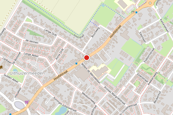 Brandweer-melding op Hoofdstraat, Uithuizermeeden op 24 juli, kaart-overzicht