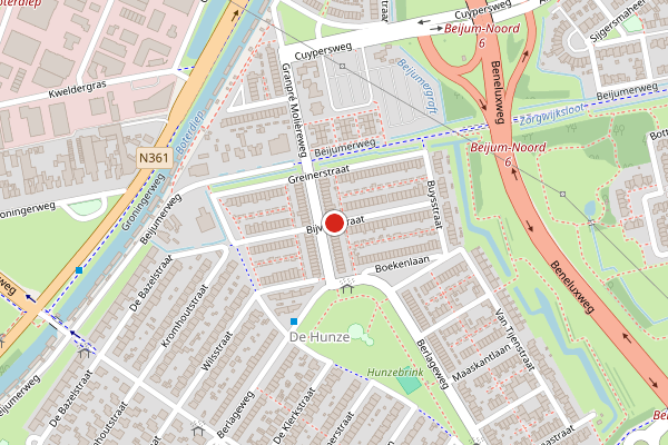 Brandweer-melding op Bijvoetstraat, Groningen op 25 juli, kaart-overzicht