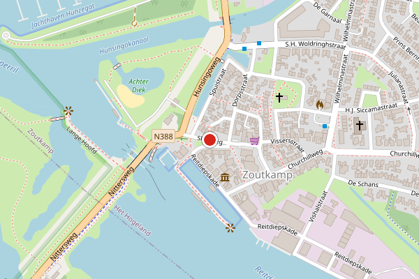 Brandweer-melding op Sluisweg, Zoutkamp op 25 juli, kaart-overzicht