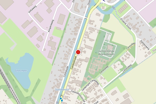 Brandweer-melding op Ceresstraat, Stadskanaal op 1 juni, kaart-overzicht