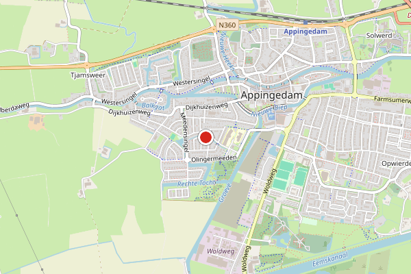Brandweer-melding op N33 Re, Appingedam op 8 juni, kaart-overzicht