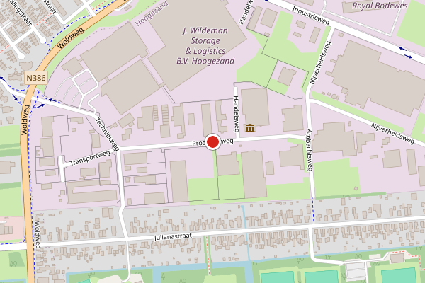 Brandweer-melding op Produktieweg, Hoogezand op 31 juli, kaart-overzicht