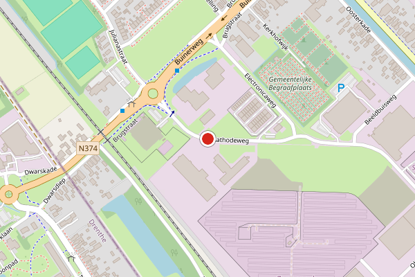 Brandweer-melding op Kathodeweg, Stadskanaal op 2 augustus, kaart-overzicht