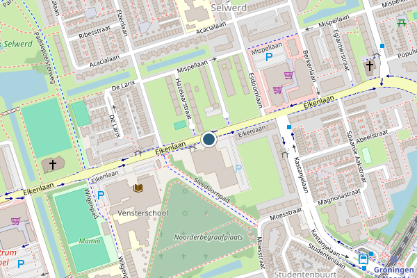 Politie-melding op Eikenlaan, Groningen op 2 augustus, kaart-overzicht