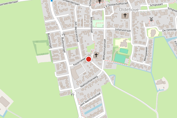 Brandweer-melding op Kazerneweg, Oldehove op 4 augustus, kaart-overzicht