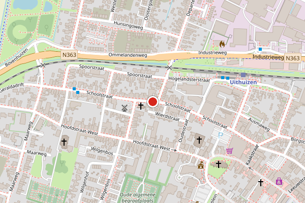 Brandweer-melding op Schoolstraat, Uithuizen op 4 augustus, kaart-overzicht