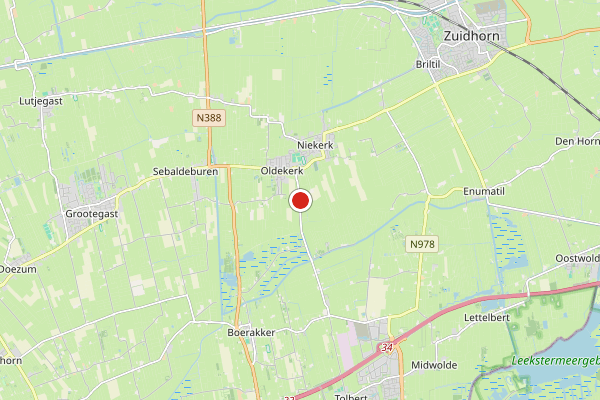 Brandweer-melding op Kerkeweg Oostwold, Westerkwartier op 30 mei, kaart-overzicht