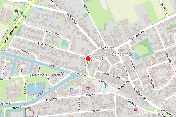 Brandweer-melding op Kerkstraat, Scheemda op 19 mei, kaart-overzicht