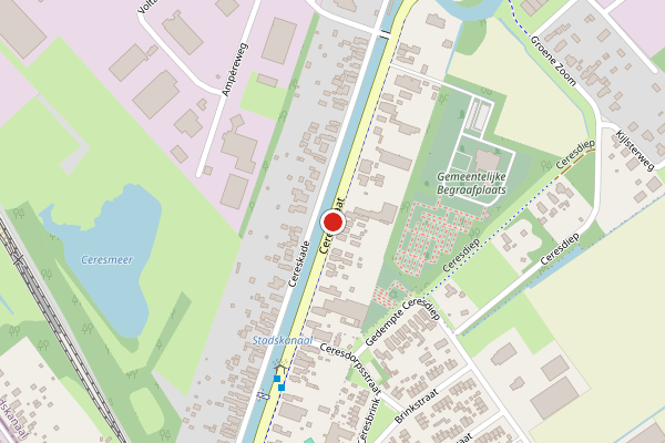 Brandweer-melding op Ceresstraat, Stadskanaal op 1 juni, kaart-overzicht