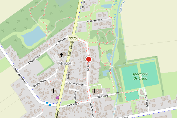 Brandweer-melding op Molenstraat, Stadskanaal op 5 mei, kaart-overzicht