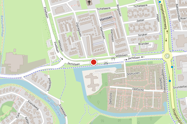 Brandweer-melding op Jachtlaan, Delfzijl op 18 april, kaart-overzicht