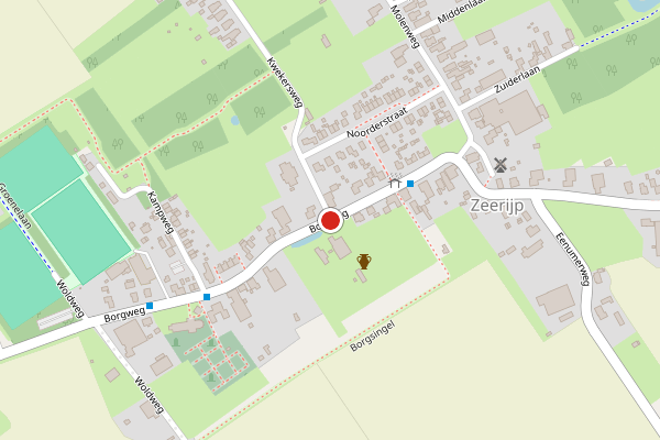 Brandweer-melding op Borgweg, Zeerijp op 4 juni, kaart-overzicht