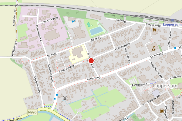 Brandweer-melding op Schoolstraat, Loppersum op 11 juni, kaart-overzicht