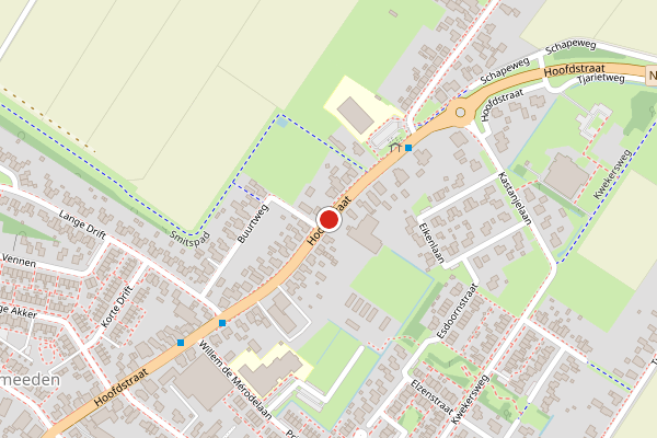 Brandweer-melding op Hoofdstraat, Uithuizermeeden op 15 juni, kaart-overzicht