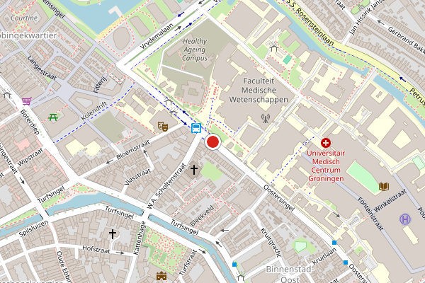 Brandweer-melding op Oostersingel, Groningen op 16 juni, kaart-overzicht