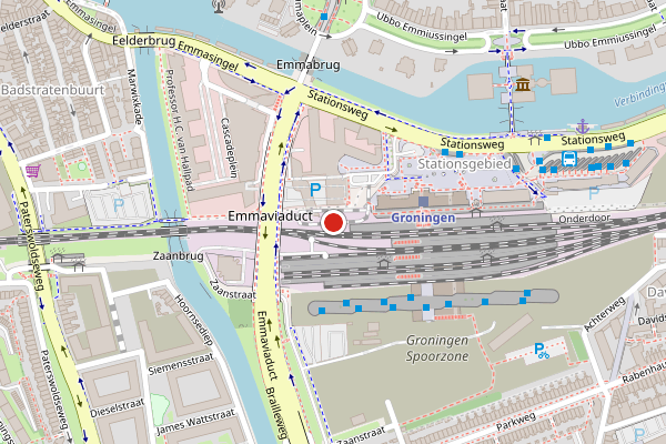 Brandweer-melding op Stationsplein, Groningen op 17 juni, kaart-overzicht