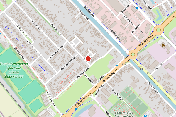 Brandweer-melding op Beatrixstraat, Stadskanaal op 19 juni, kaart-overzicht