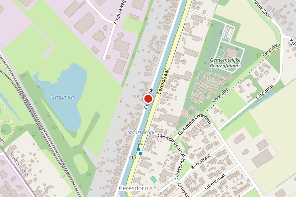 Brandweer-melding op Cereskade, Stadskanaal op 20 juni, kaart-overzicht