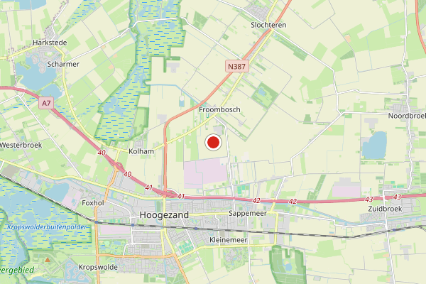 Brandweer-melding op N33 Re, Meeden op 23 juni, kaart-overzicht