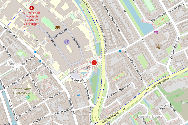 Brandweer-melding op Hanzeplein, Groningen op 23 juni, kaart-overzicht