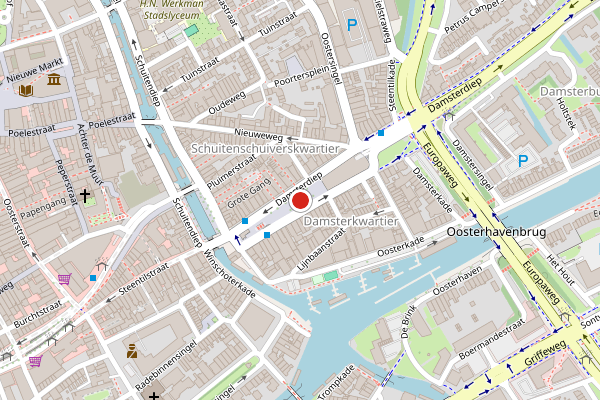 Brandweer-melding op Damsterplein, Groningen op 27 juni, kaart-overzicht